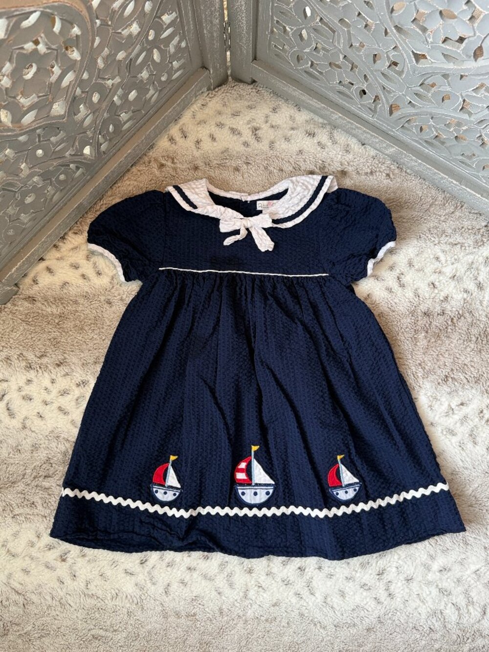 Petit Ami navy sailboat dress baby girls 24 months red white and blue nautical